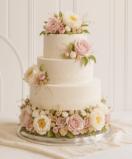 Свадебный торт с цветочным оформлением