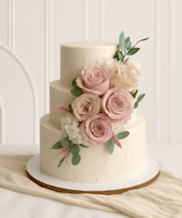 Свадебный торт с крем-чизом, украшен сахарными цветами