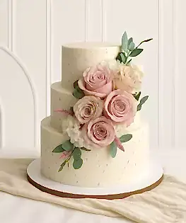 Свадебный торт с крем-чизом, украшен сахарными цветами