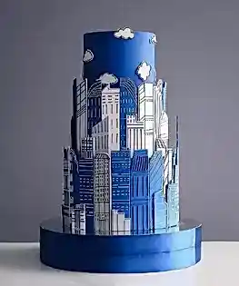 Торт на День Строителя в три яруса с домами