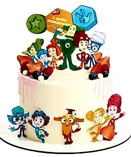 Торт Фиксики яркий с топперами