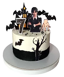 Торт Уэнсдей черно-белый с цифрой