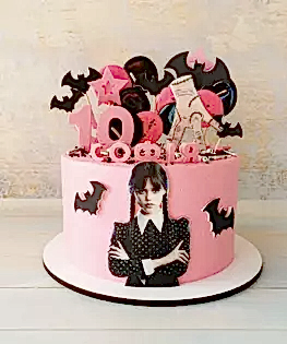 Торт Уэнсдей розовый с цифрой